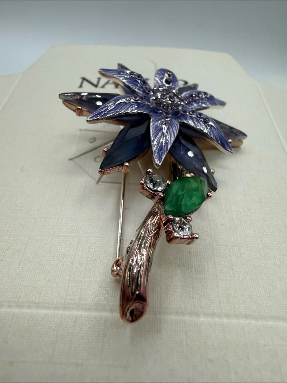 Napier Purple Crystal Flower Brooch Pin Vintage Style Floral Statement Jewelry - Picture 12 of 12